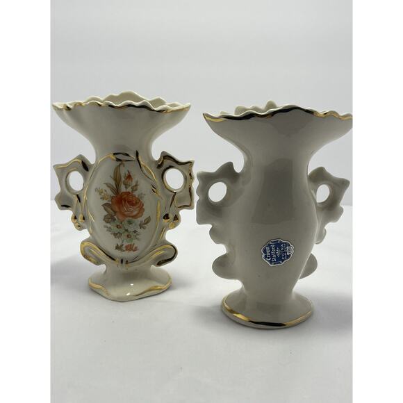 Crown Stafford china Hand Painted 5.5" Vase Figurine Set‎ Gold Trim Floral - Picture 14 of 16